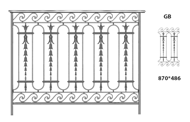 Balustrade, sierlijke leuning in gietijzer