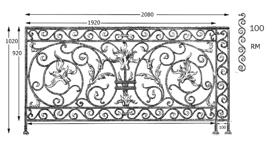 Balustrade, sierlijke leuning in gietijzer